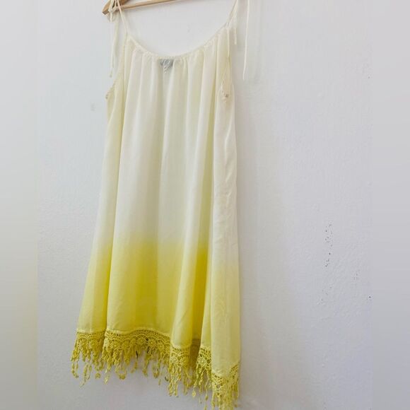 Yellow Ombre Cover up Dress with Embroidered Fringe Size L Vacation Resort - Picture 4 of 8